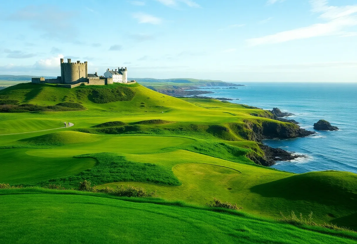 Beautiful golf course in Ireland with a view of the coast