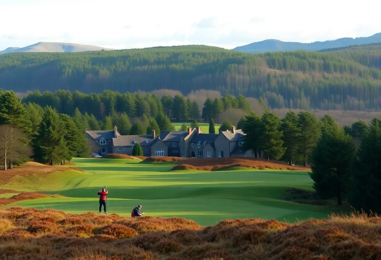 A beautiful landscape view of Ladybank Golf Course with trees and grass.