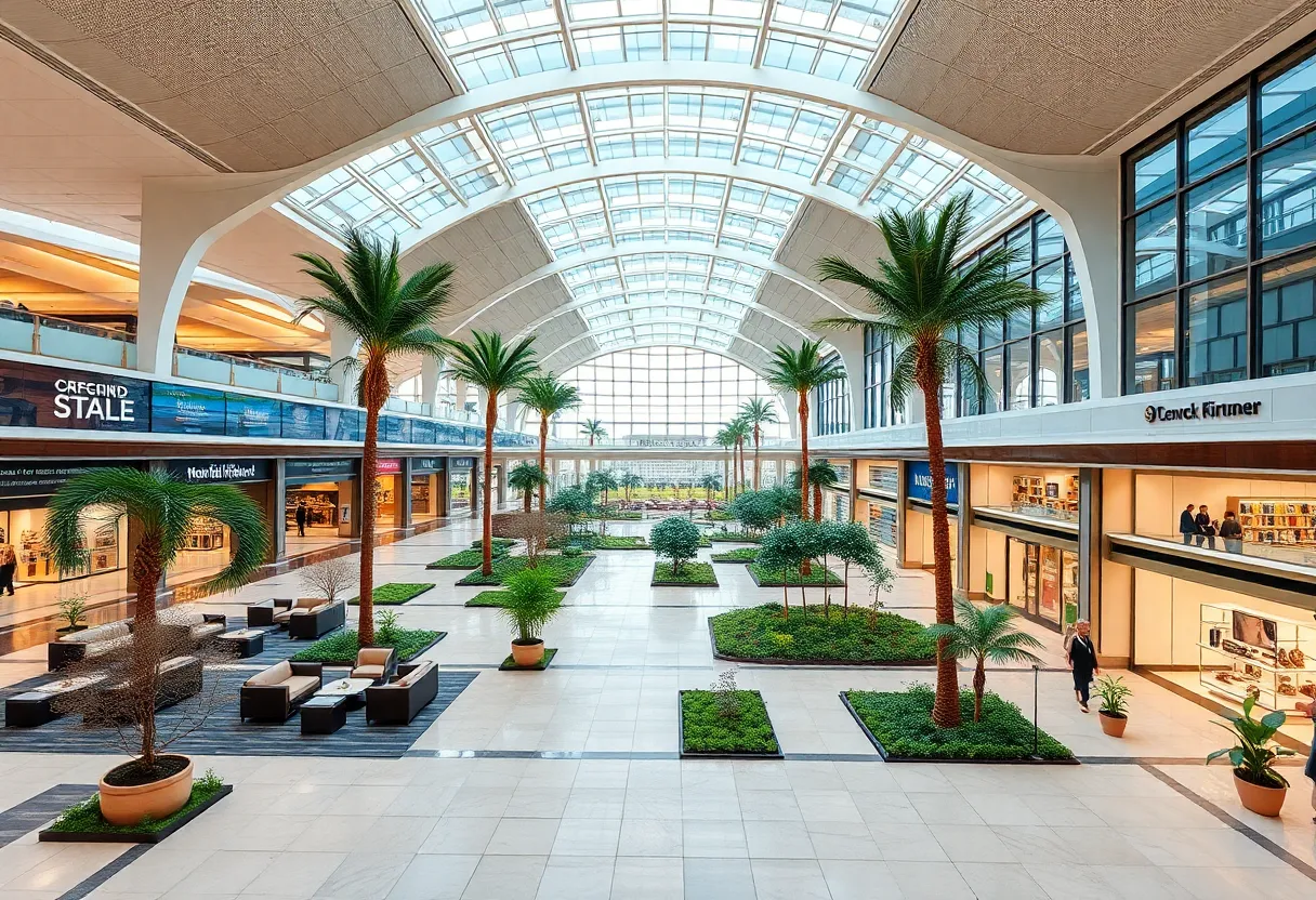 Luxurious airport terminal with high-end amenities and serene environment