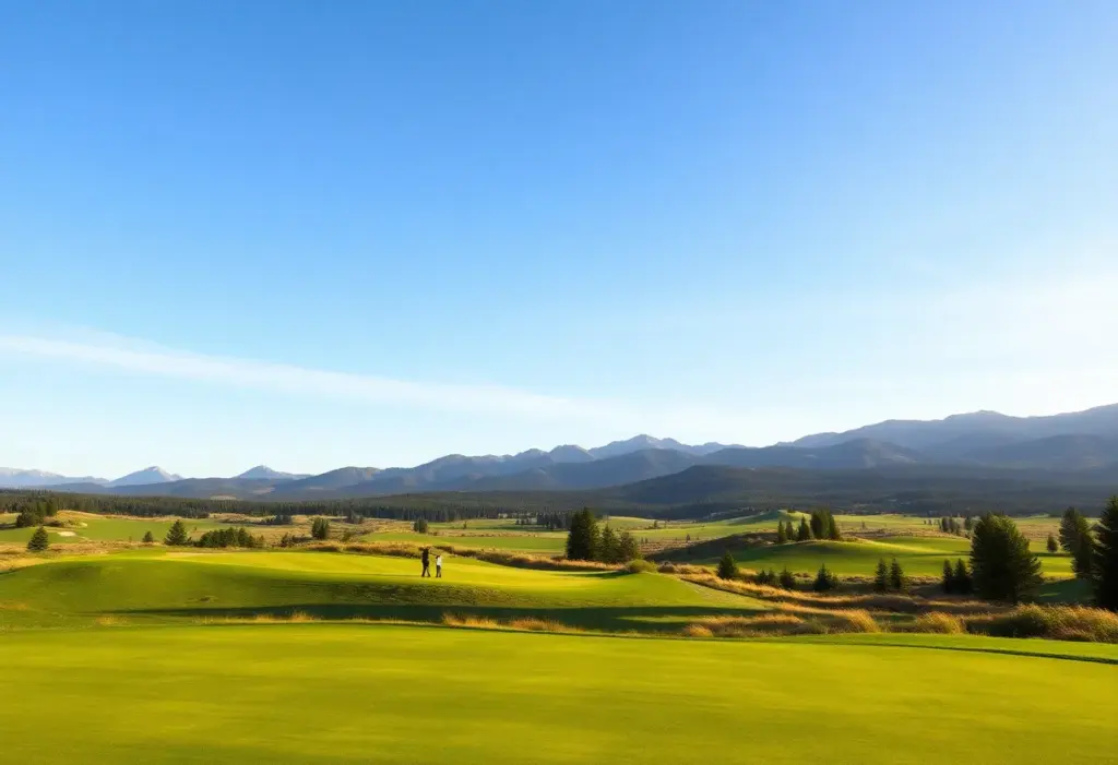 Scenic view of a Montana golf course with golfers playing