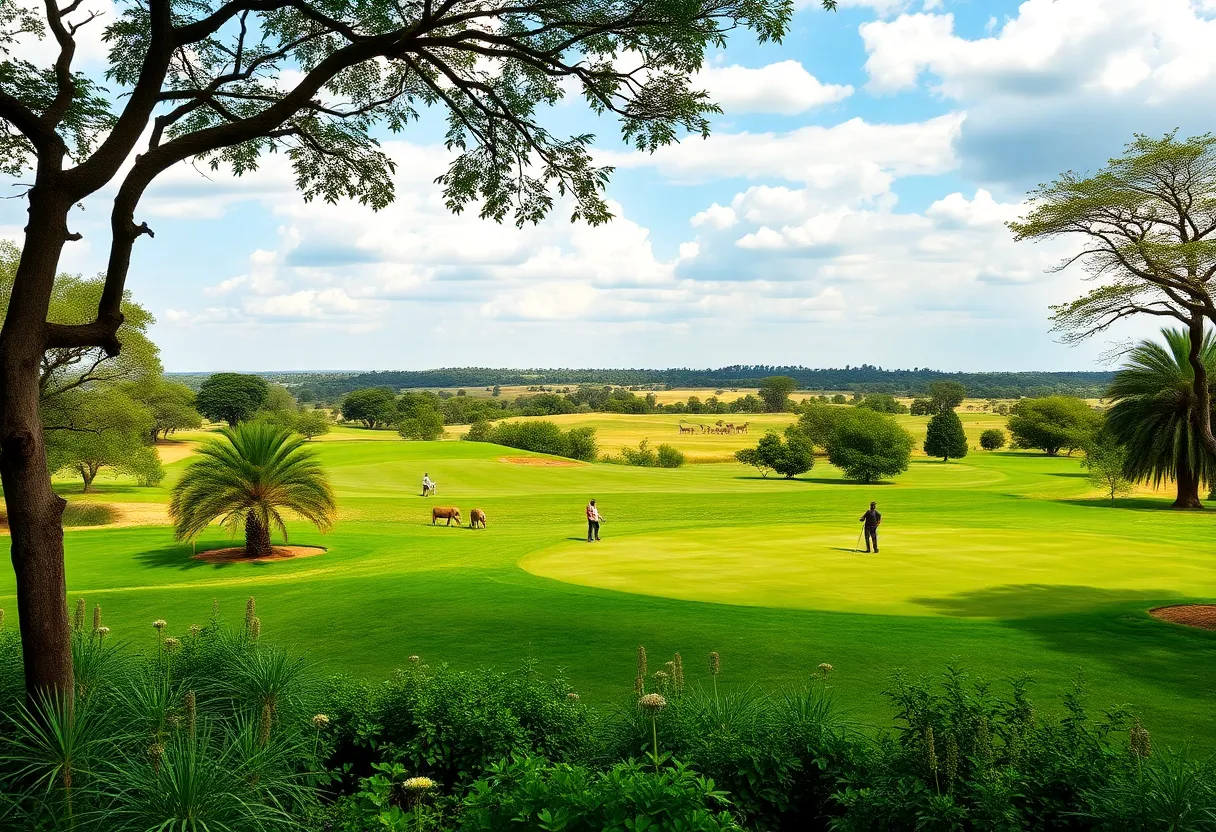Golf course in Nairobi with wildlife in the background