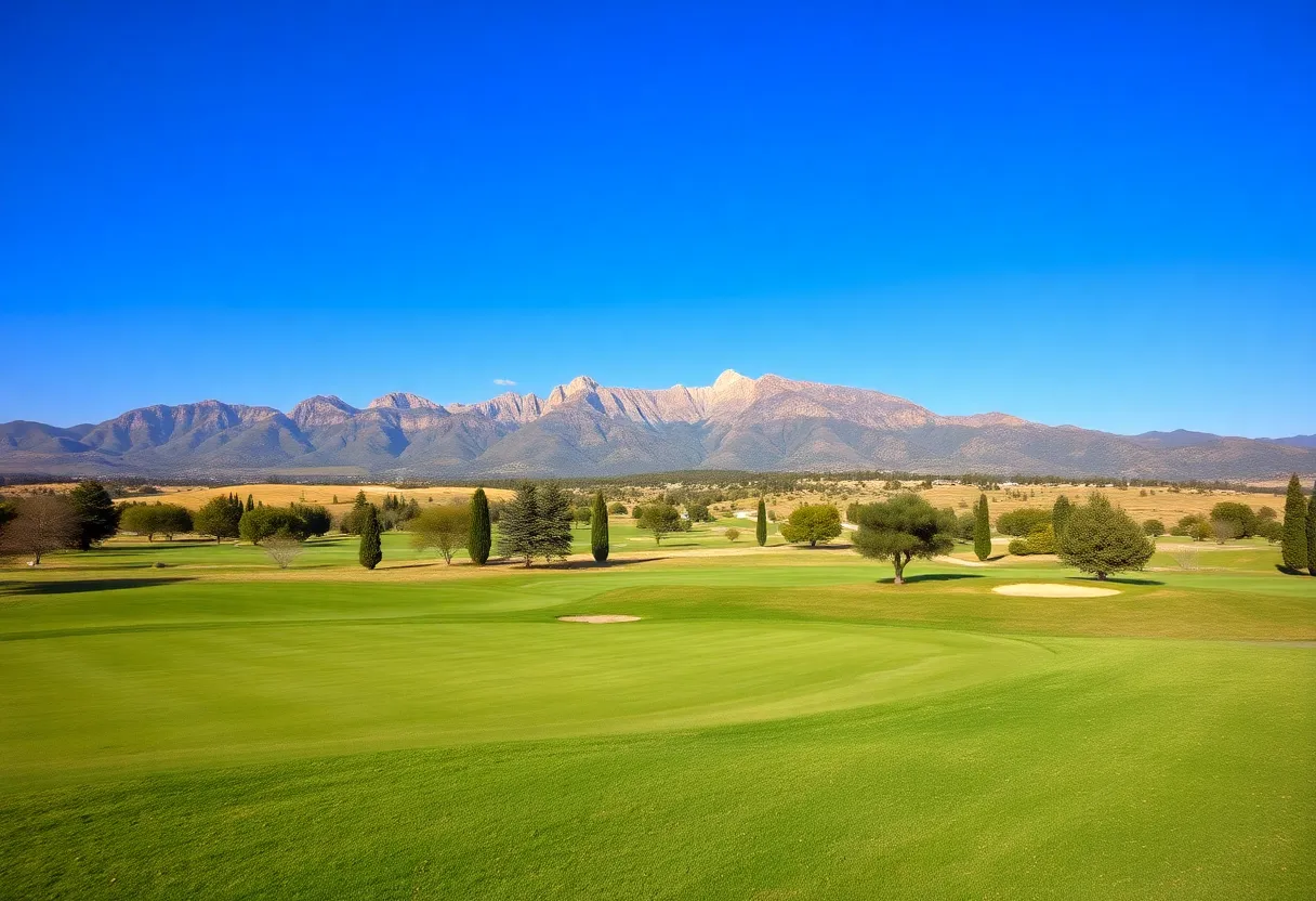 National Golf Club in Belek with Taurus Mountains in the background.