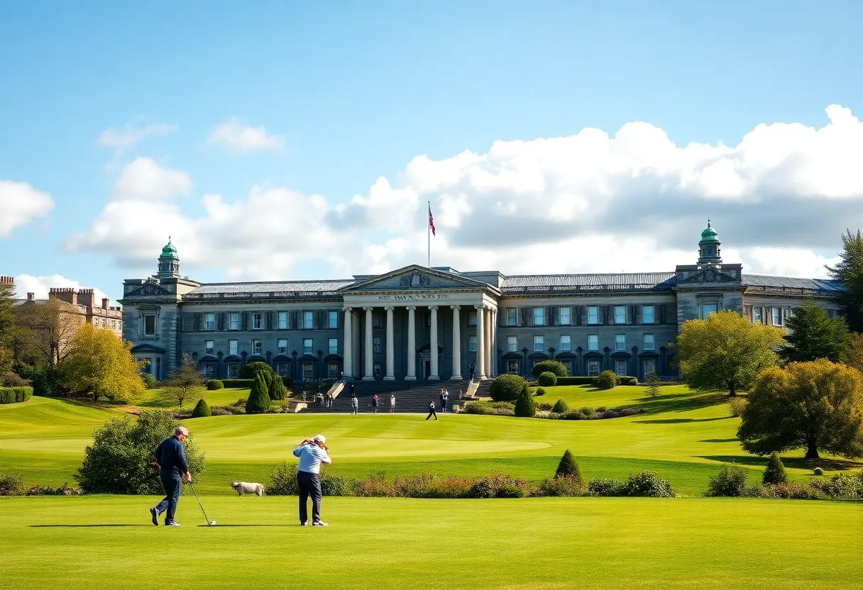 National Museum of Scotland with a golf theme backdrop