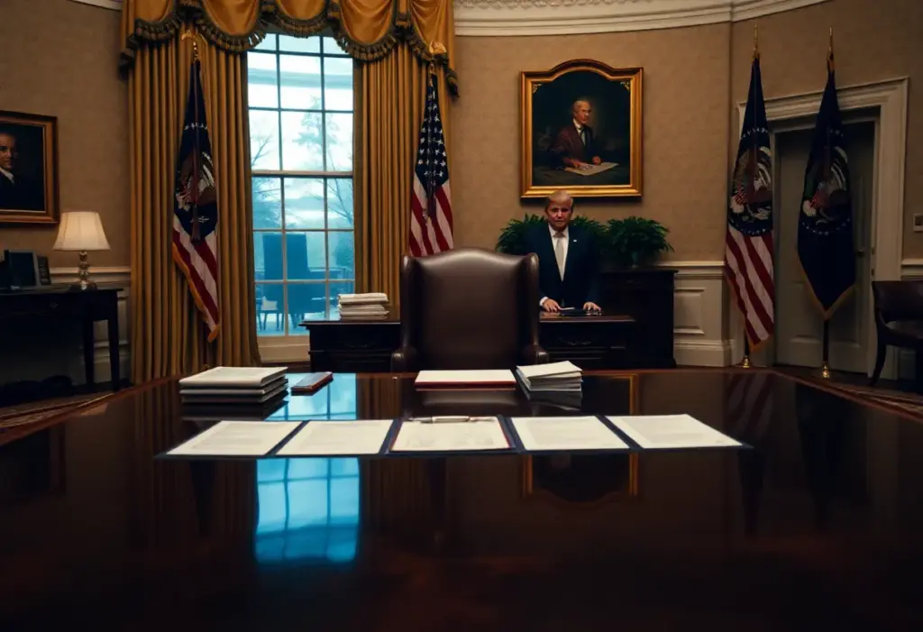 A presidential office prepared for a major announcement