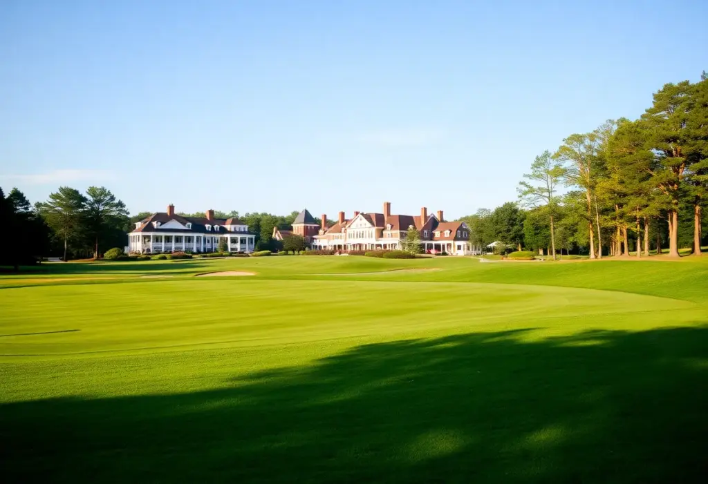 A scenic golf course at Pinehurst Resort with vibrant green landscapes.