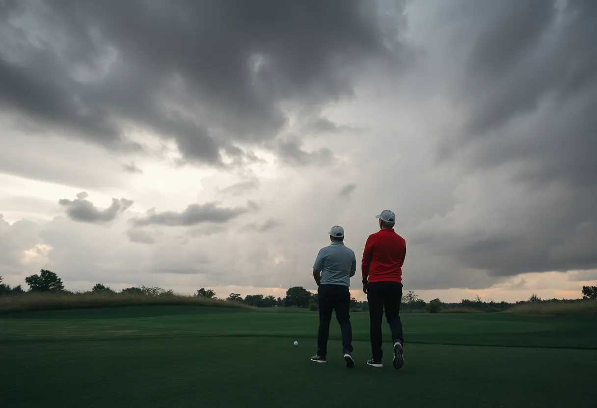 Golf course under cloudy skies representing uncertainty in professional golf.