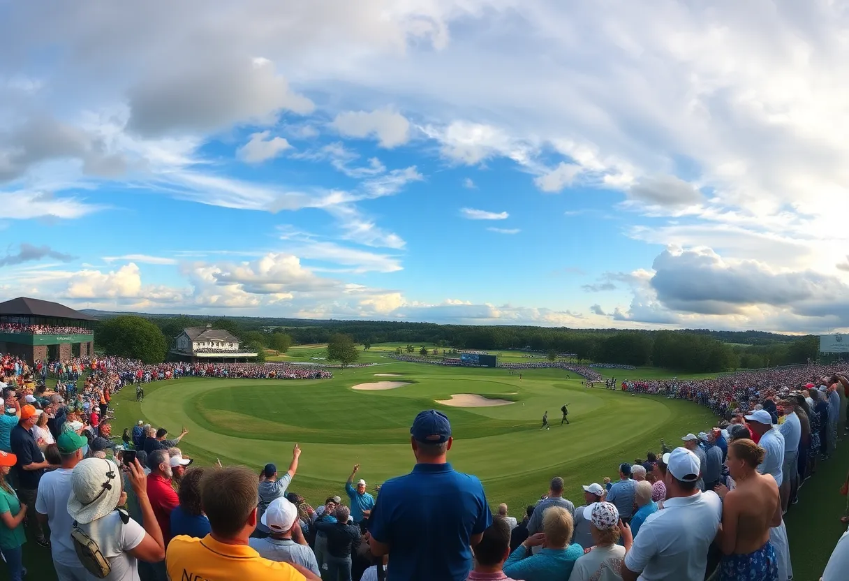 Golf course scene celebrating a tournament win