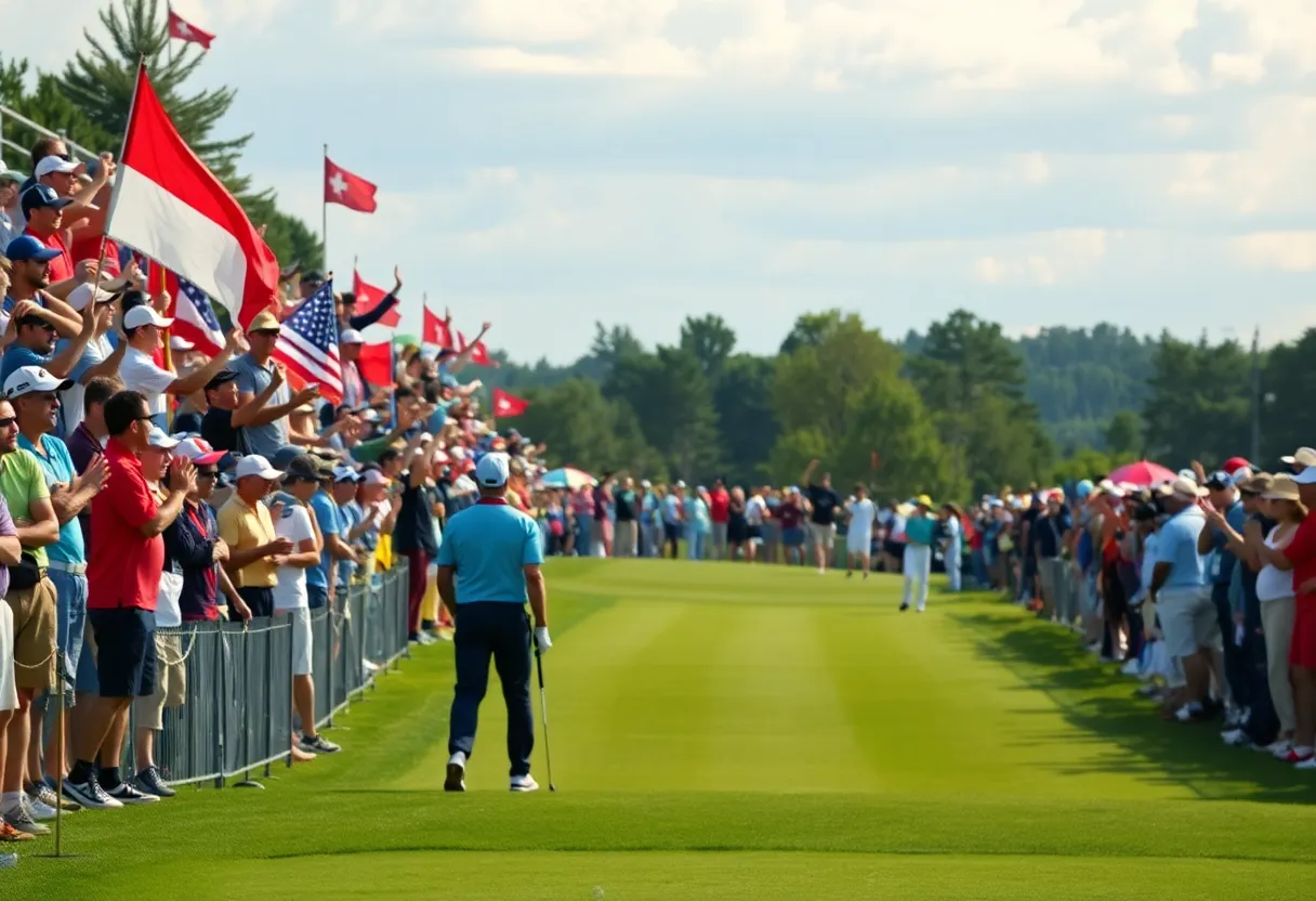 Fans cheering at a golf tournament