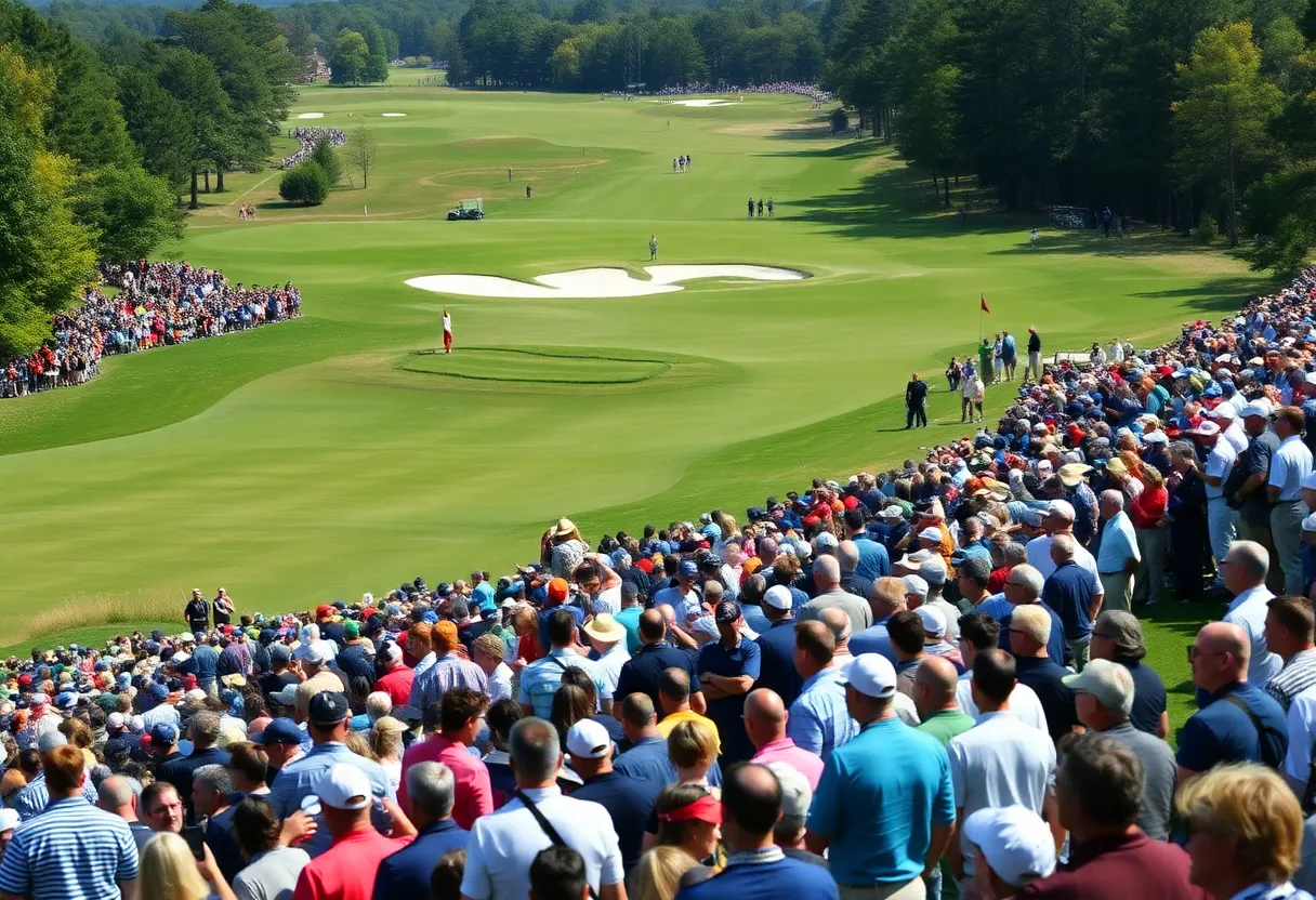 Spectators enjoying the Ryder Cup 2025 at Bethpage Black golf course.