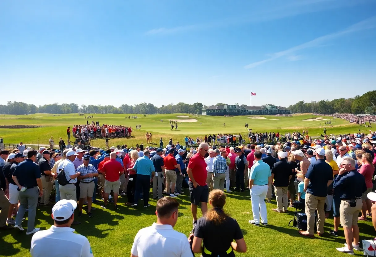 Golfers in action during the Ryder Cup at Bethpage Black