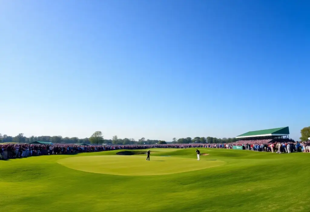 Crowd cheering at the Ryder Cup taking place at Bethpage Black