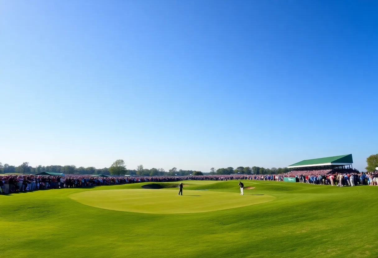 Crowd cheering at the Ryder Cup taking place at Bethpage Black