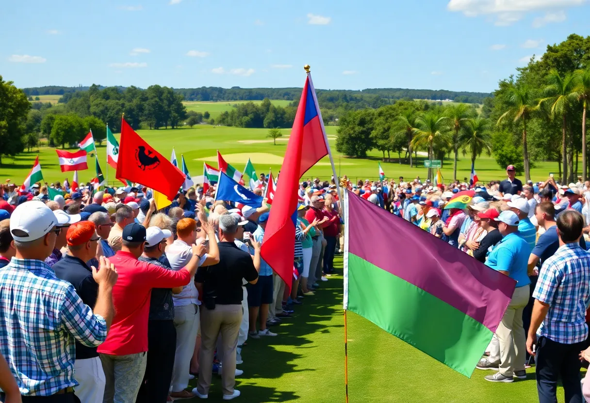A lively atmosphere at the Ryder Cup opening ceremony with enthusiastic fans.