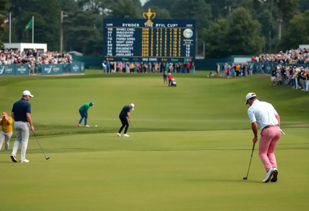 Golf tournament scene during the Ryder Cup singles matches