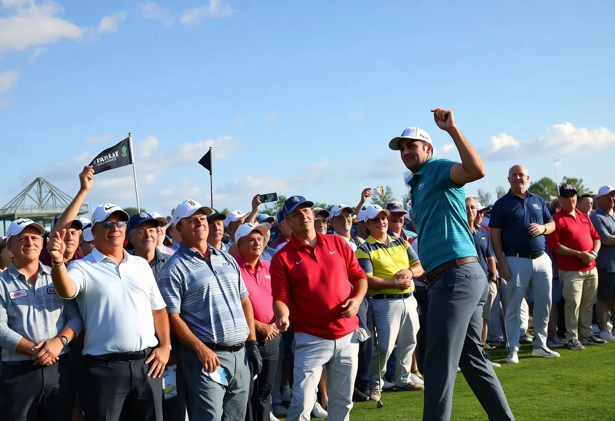 Teams competing in the Ryder Cup on a tense final day.