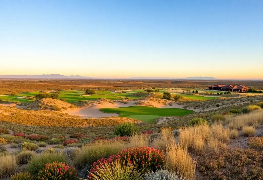 Panoramic view of Sand Valley Golf Resort with golf courses and dunes