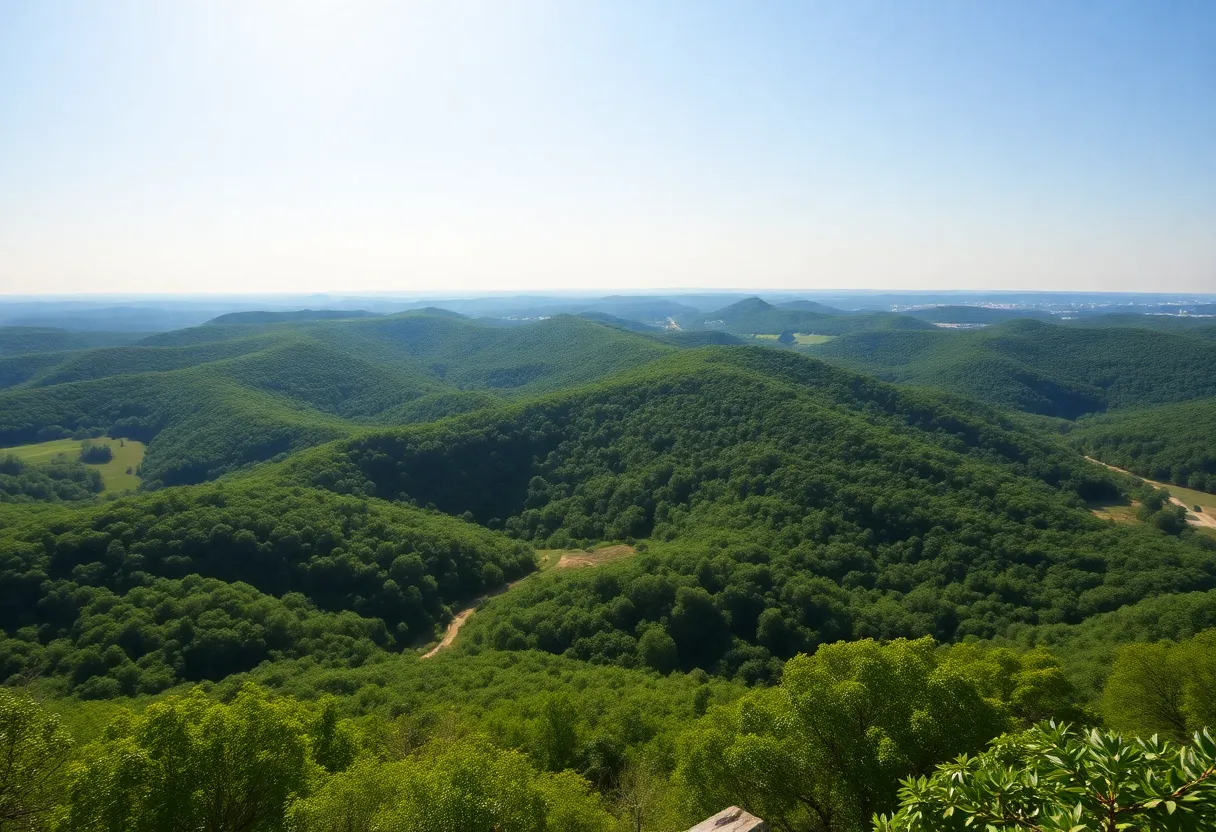 Beautiful countryside view of Arkansas with greenery and sunny weather