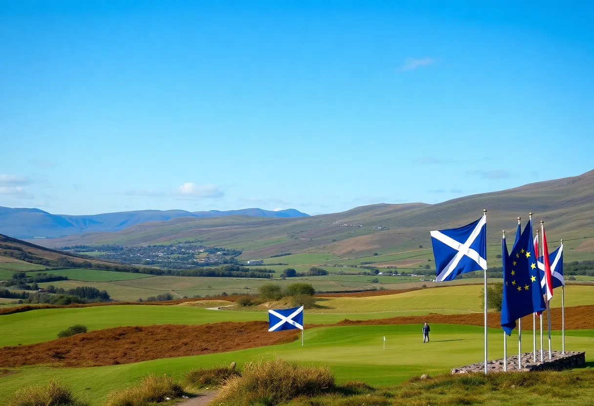 A scenic view of a golf course in Scotland