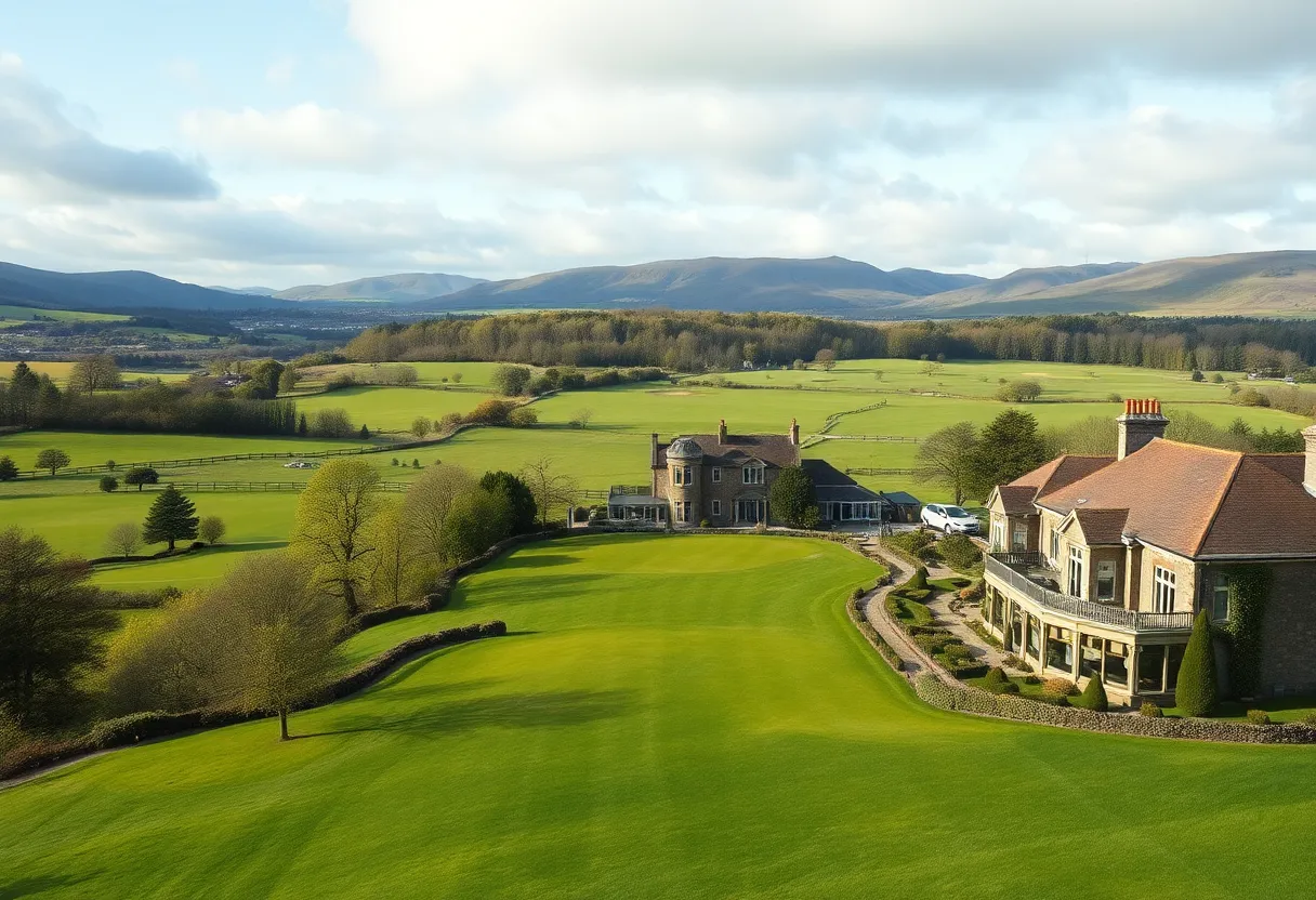 View of luxury residences near a golf course in Scotland