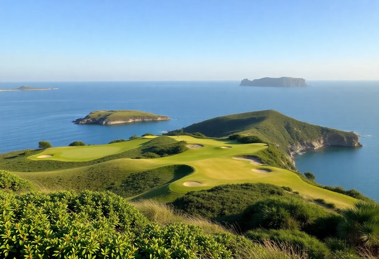 Aerial view of Shiskine Golf & Tennis Club showcasing its unique 12-hole layout and beautiful surroundings.