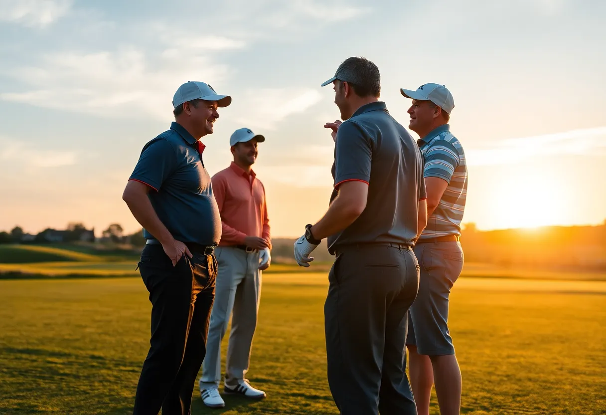 Golfers demonstrating sportsmanship and respect on the course