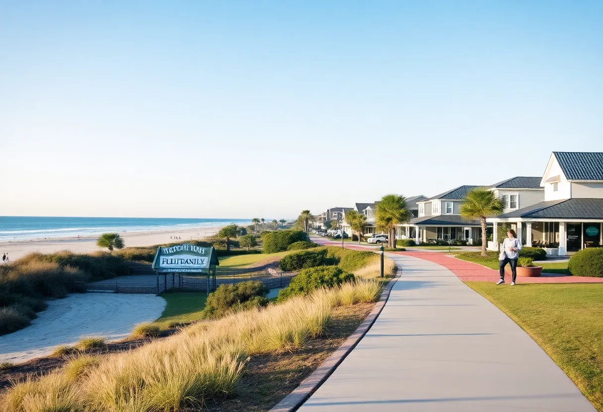 Scenic view of St. Simons Island with pristine beaches and lush walking paths.