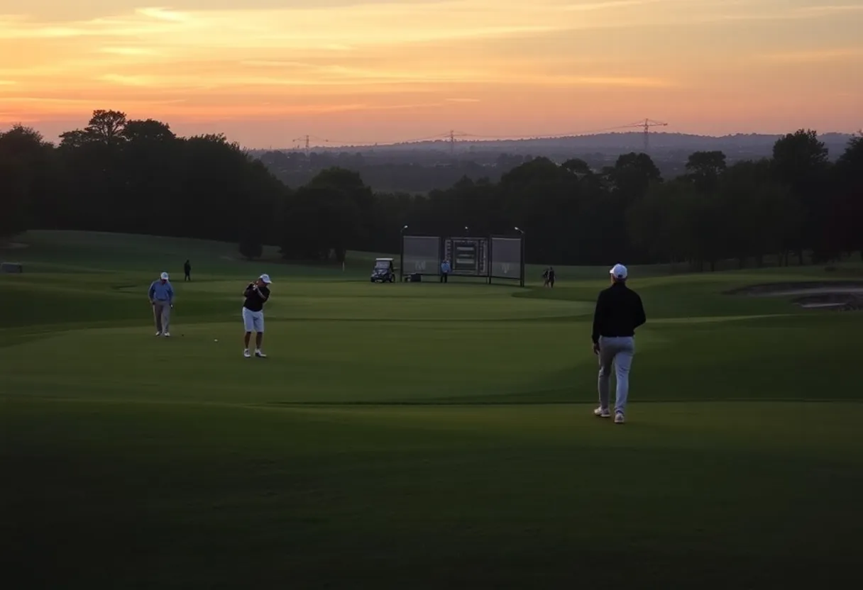 Beautiful sunset over a golf course, symbolizing the farewell of a champion.