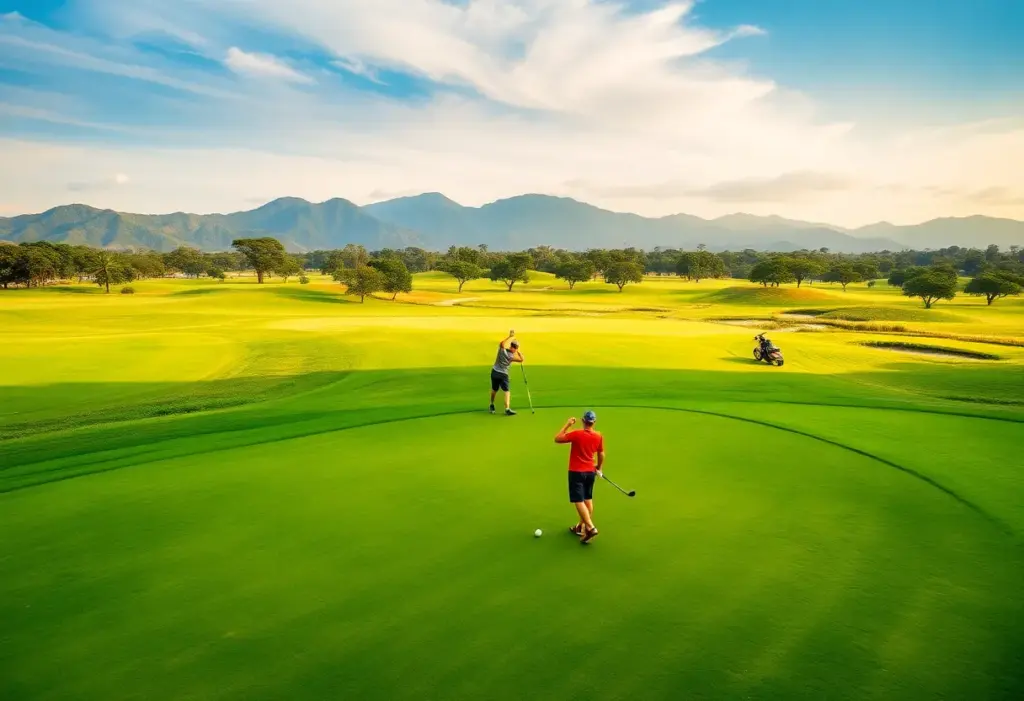 Golfers enjoying a game on a vibrant Vietnam golf course
