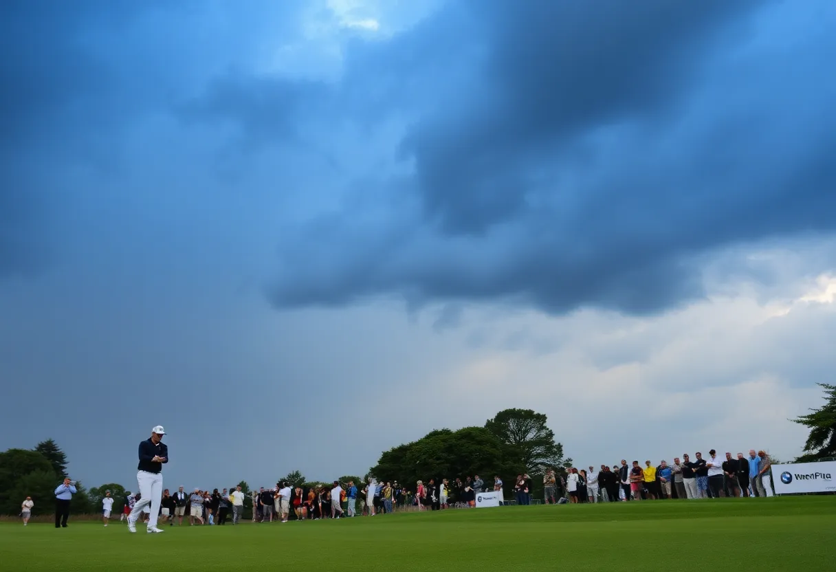 Golfing atmosphere at the BMW PGA Championship under stormy skies