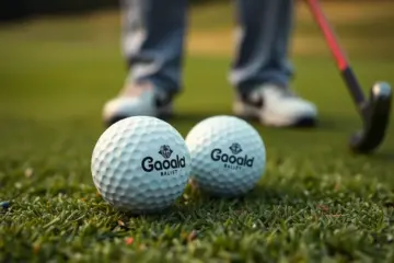 Close-up of Tiger Woods Edition golf balls on a golf course