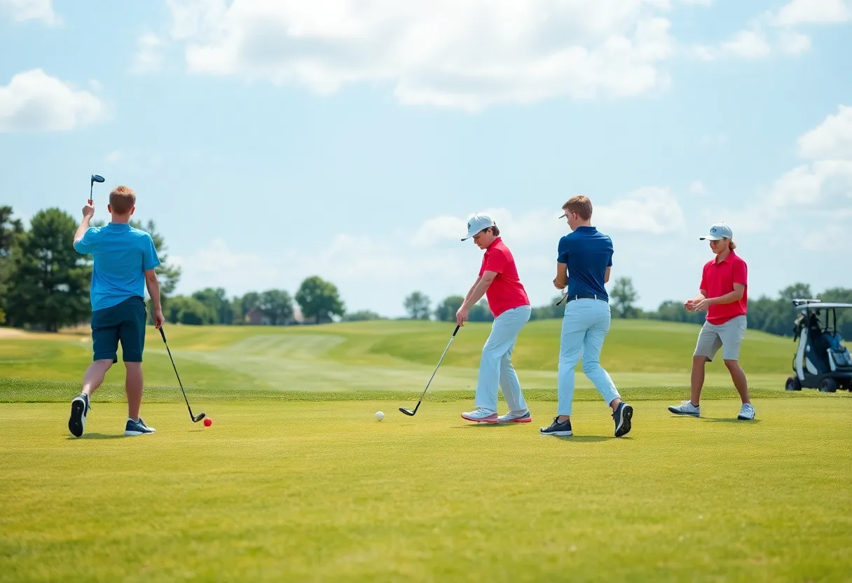 Young golfers practicing on a golf course
