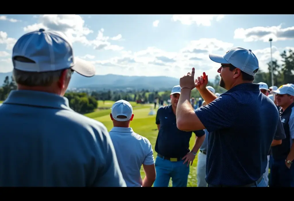 Celebration of a golfer winning a championship on a course