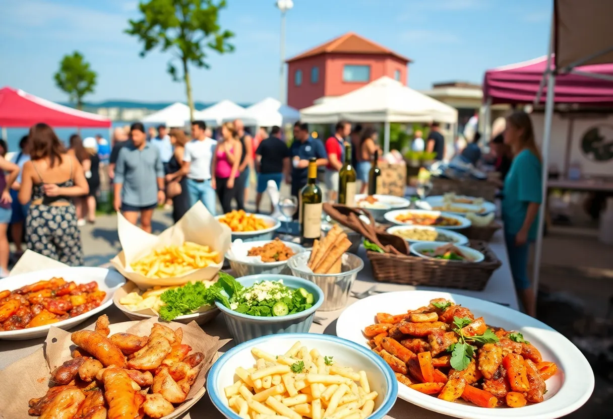 Food and wine festival atmosphere in Traverse City showcasing local dishes and wines