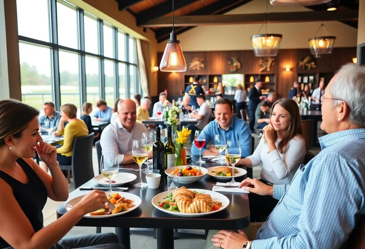 Dining experience at a golf resort with guests enjoying meals