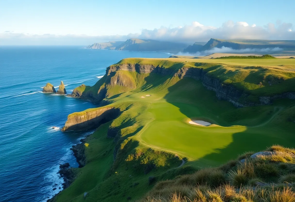 Aerial view of Trump International Golf Links in Doonbeg, Ireland