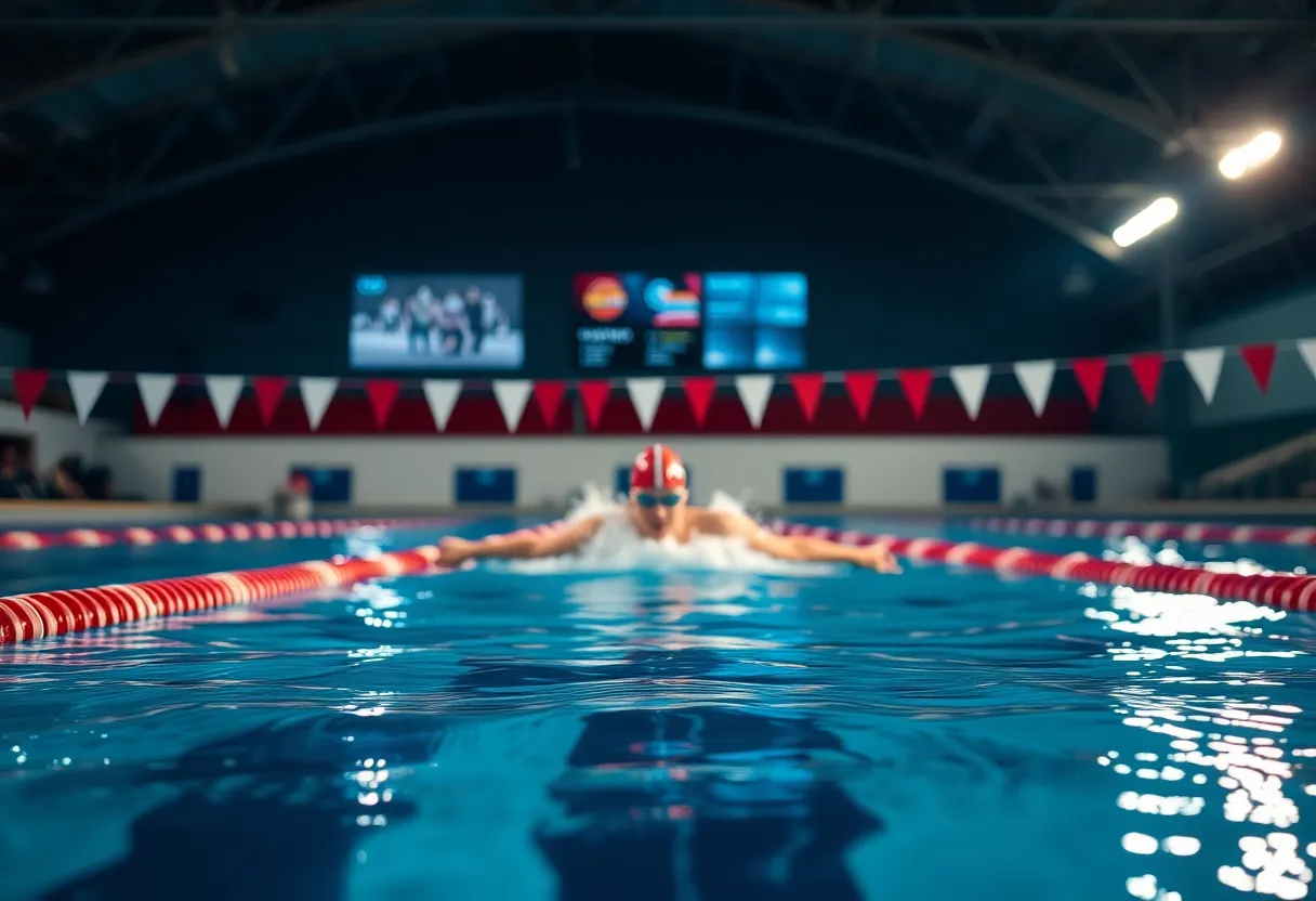 An athlete swimming in a pool symbolizing USA Swimming leadership change.