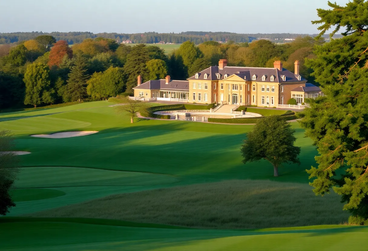 Lush green golf courses and elegant clubhouse at Wentworth Club