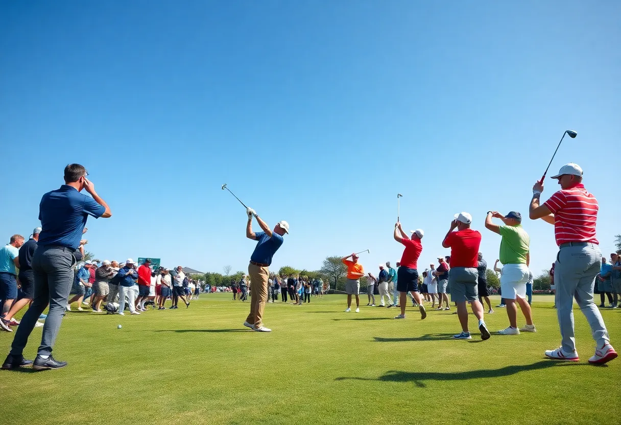 Golfers from various countries competing in the 2025 Hanwha Lifeplus International Crown at New Korea Country Club.