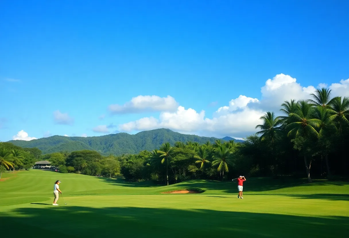 Golfers playing on the lush green fairways at the golf tournament in the Philippines