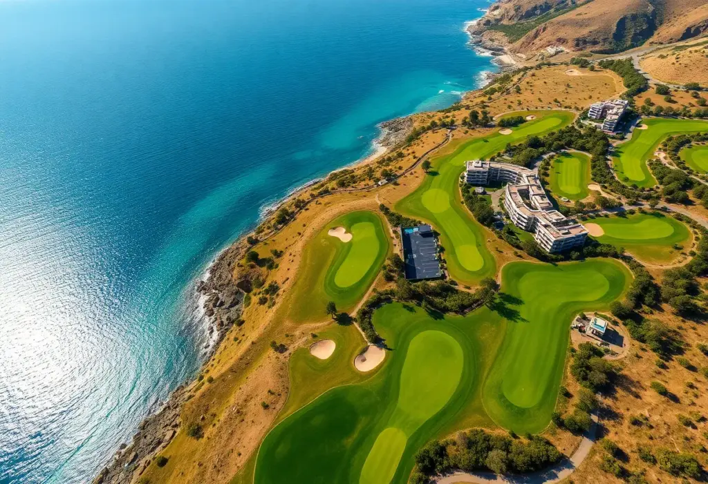 Aerial view of the Alto Club golf course with sea view