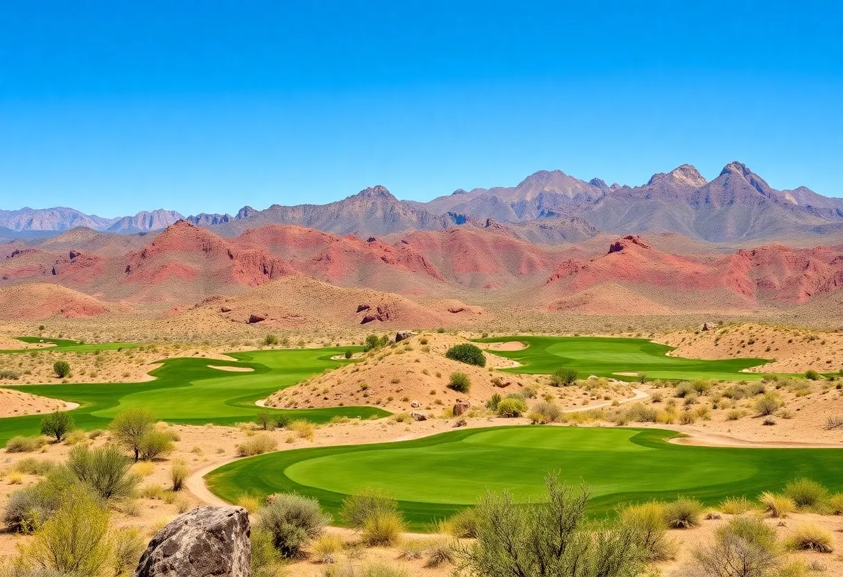 A stunning Arizona golf course surrounded by desert landscape.