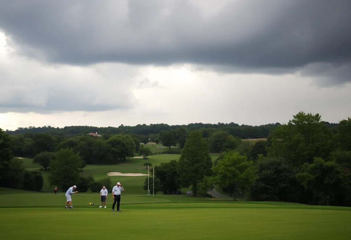 Golfers at the Baycurrent Classic amidst stormy skies