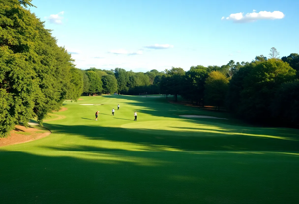 Scenic view of Baycurrent Classic golf course with players in action.