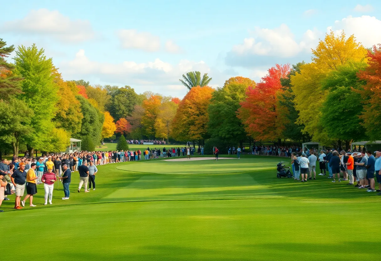 Spectators enjoying the Baycurrent Classic golf tournament at a beautiful venue.