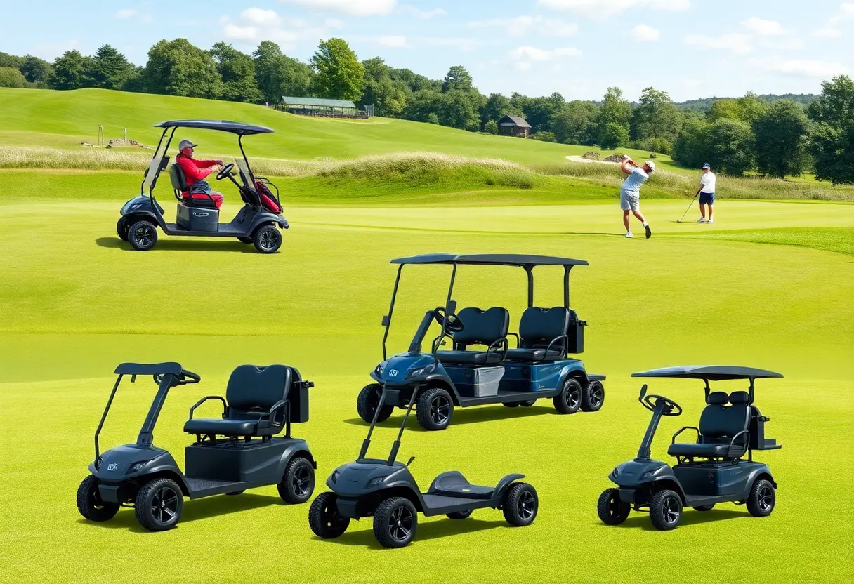 Collage of electric golf trolleys on a golf course