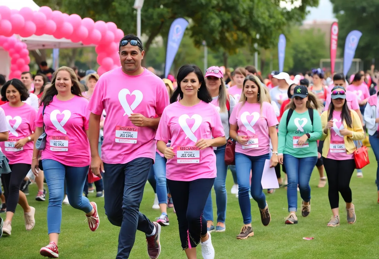 Participants at a community event for Breast Cancer Awareness Month