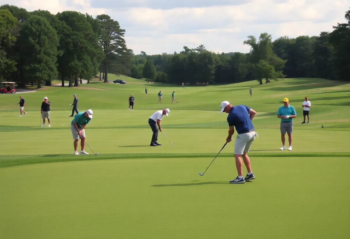 Amateur golfers competing on a beautiful golf course