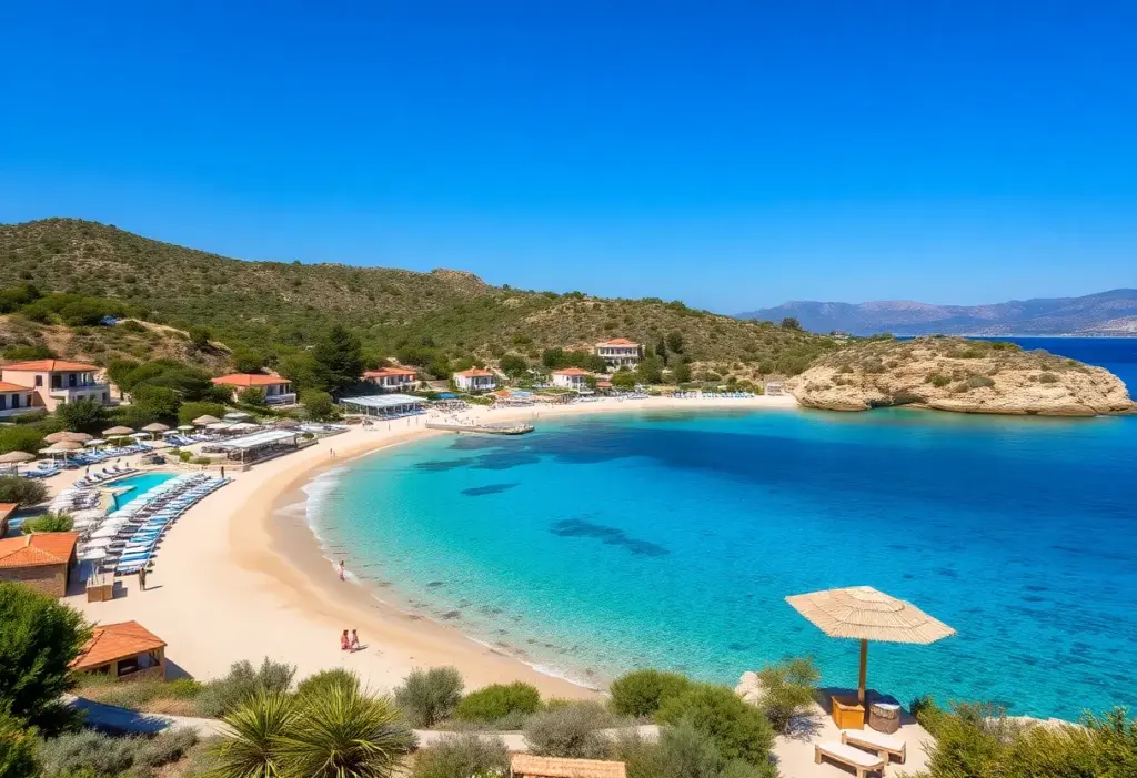 Stunning beach view at Costa Navarino Resort in Greece