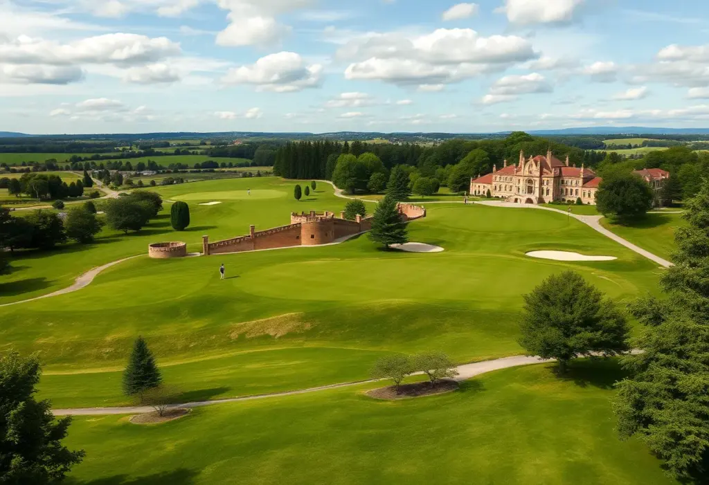 A beautiful view of the restored Culver Academies Golf Course with lush green fairways and trees.