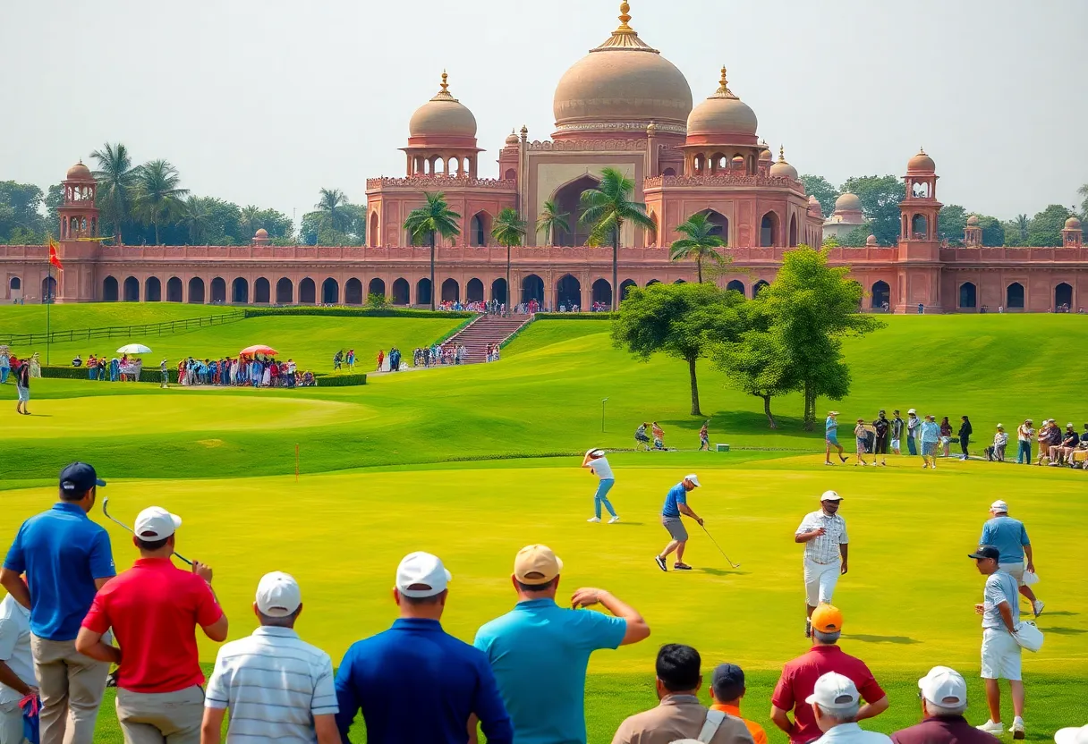 Golf players competing at the DP World India Championship in India